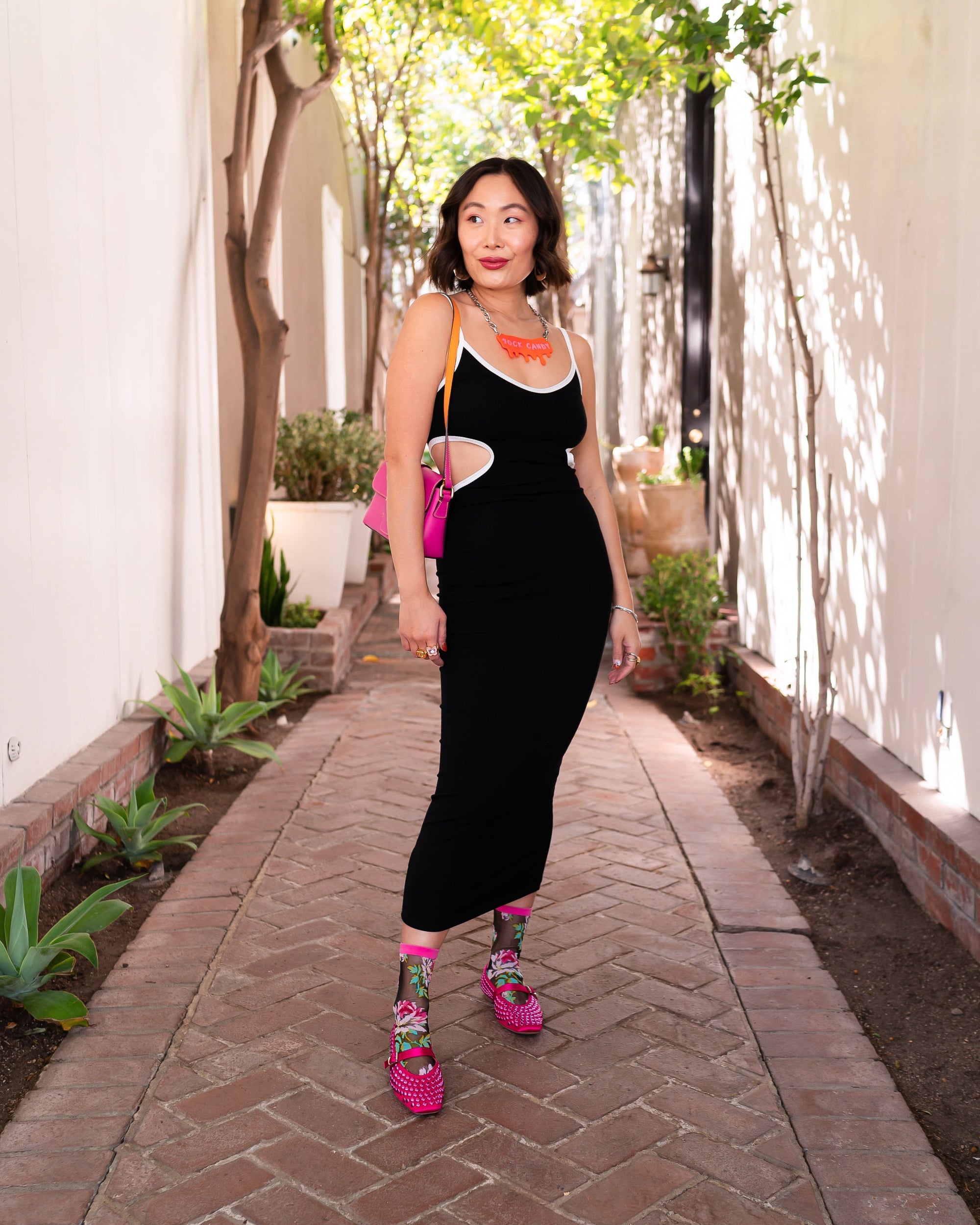 English Rose Black Sheer Crew Sock