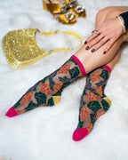 Brocade Jaguar Black Sheer Crew Sock