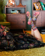 Dark Florals Black Sheer Crew Sock