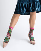 English Rose Black Sheer Crew Sock