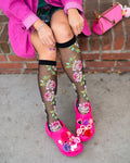 English Rose Black Sheer Knee High Sock