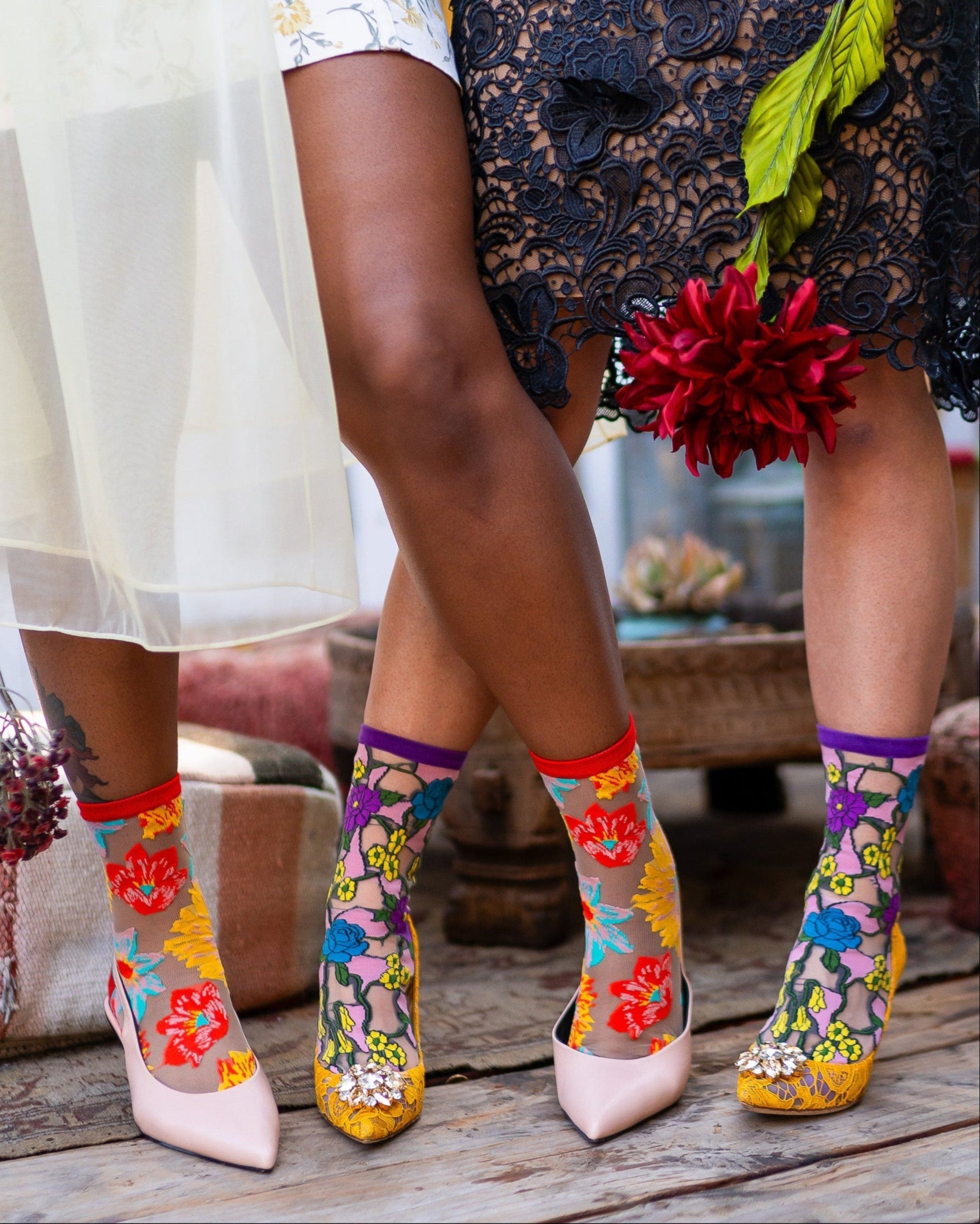 Garden Party Sheer Floral Socks Bundle