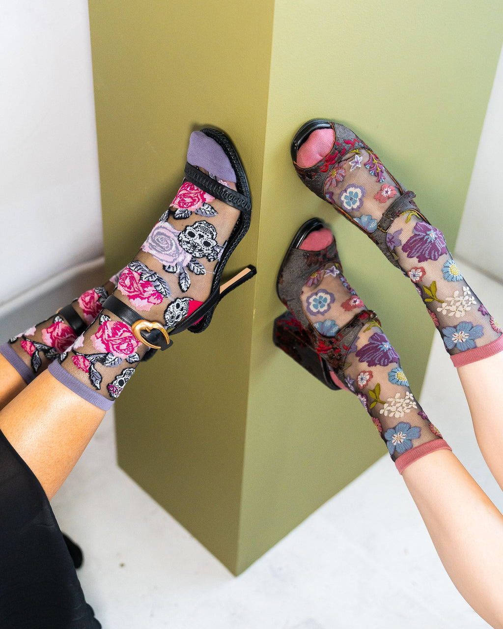 Midnight Blooms Black Sheer Socks Bundle