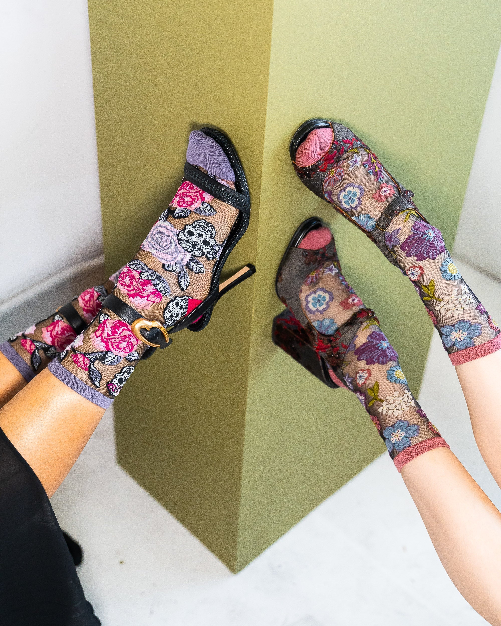 Midnight Blooms Black Sheer Socks Bundle