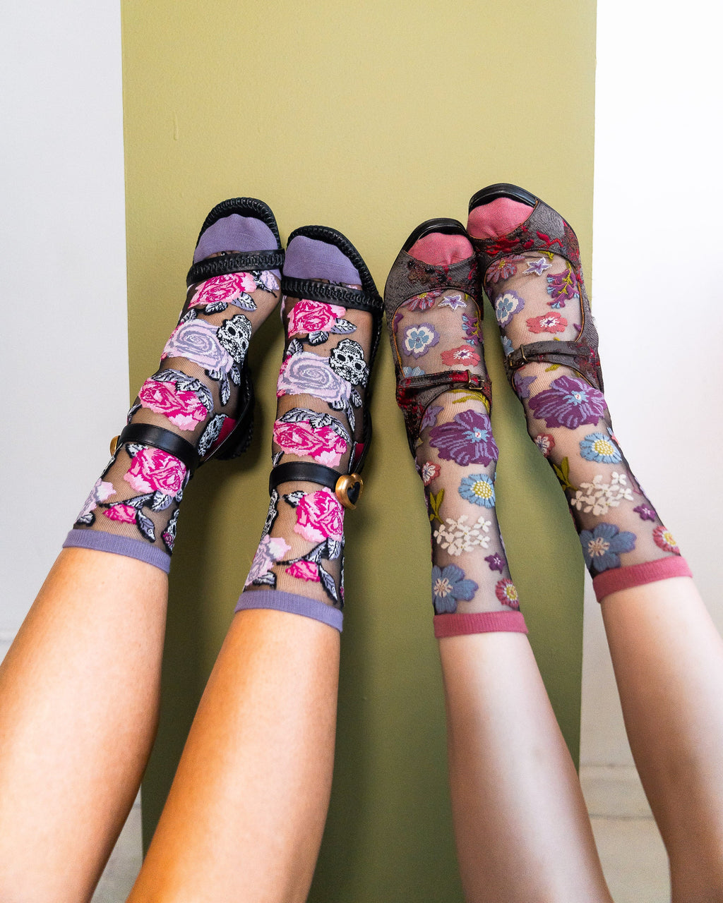 Midnight Blooms Black Sheer Socks Bundle
