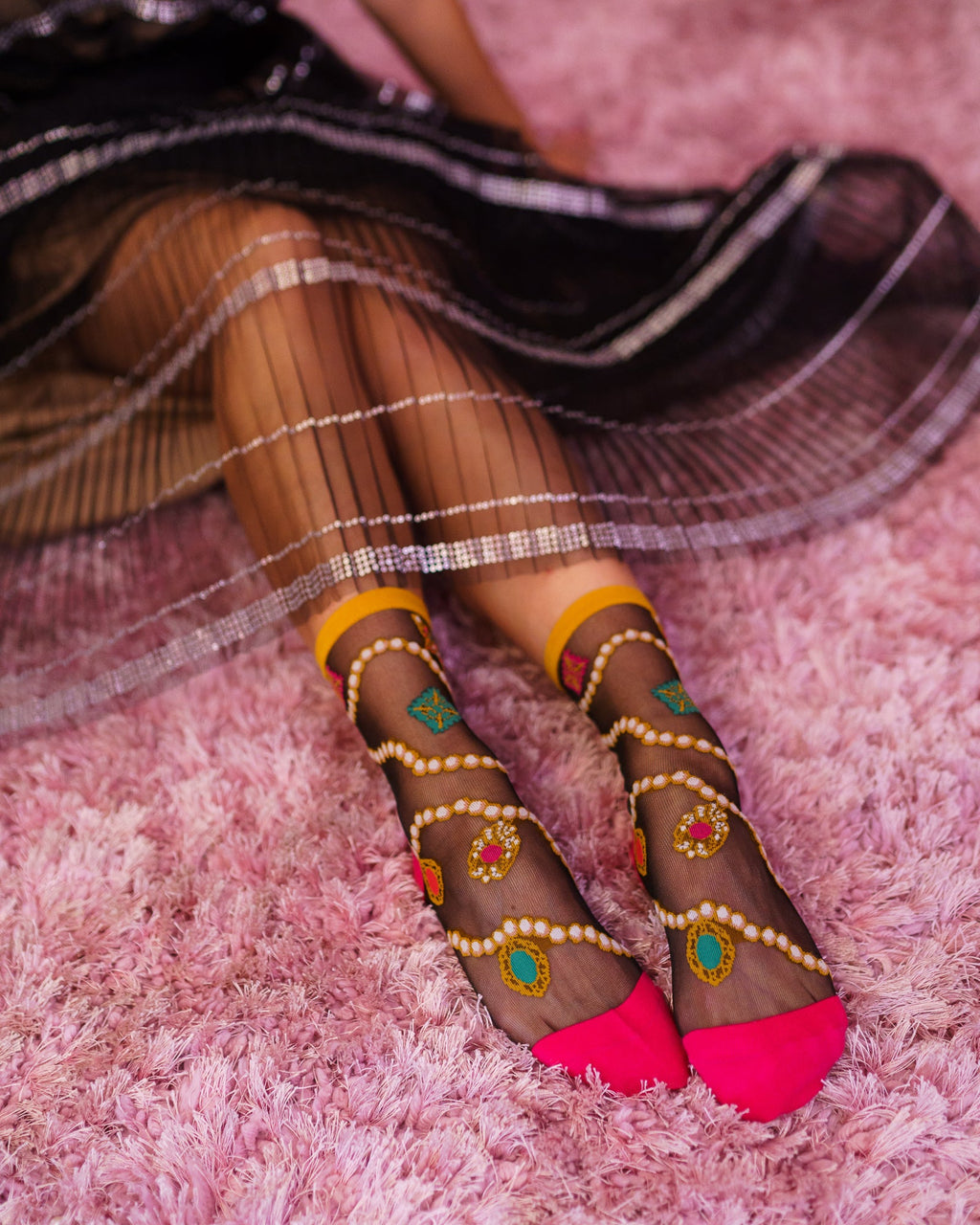 Pearls & Jewels Black Sheer Ankle Sock