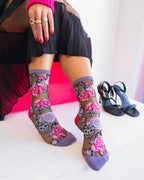 Skulls & Roses Black Sheer Crew Sock