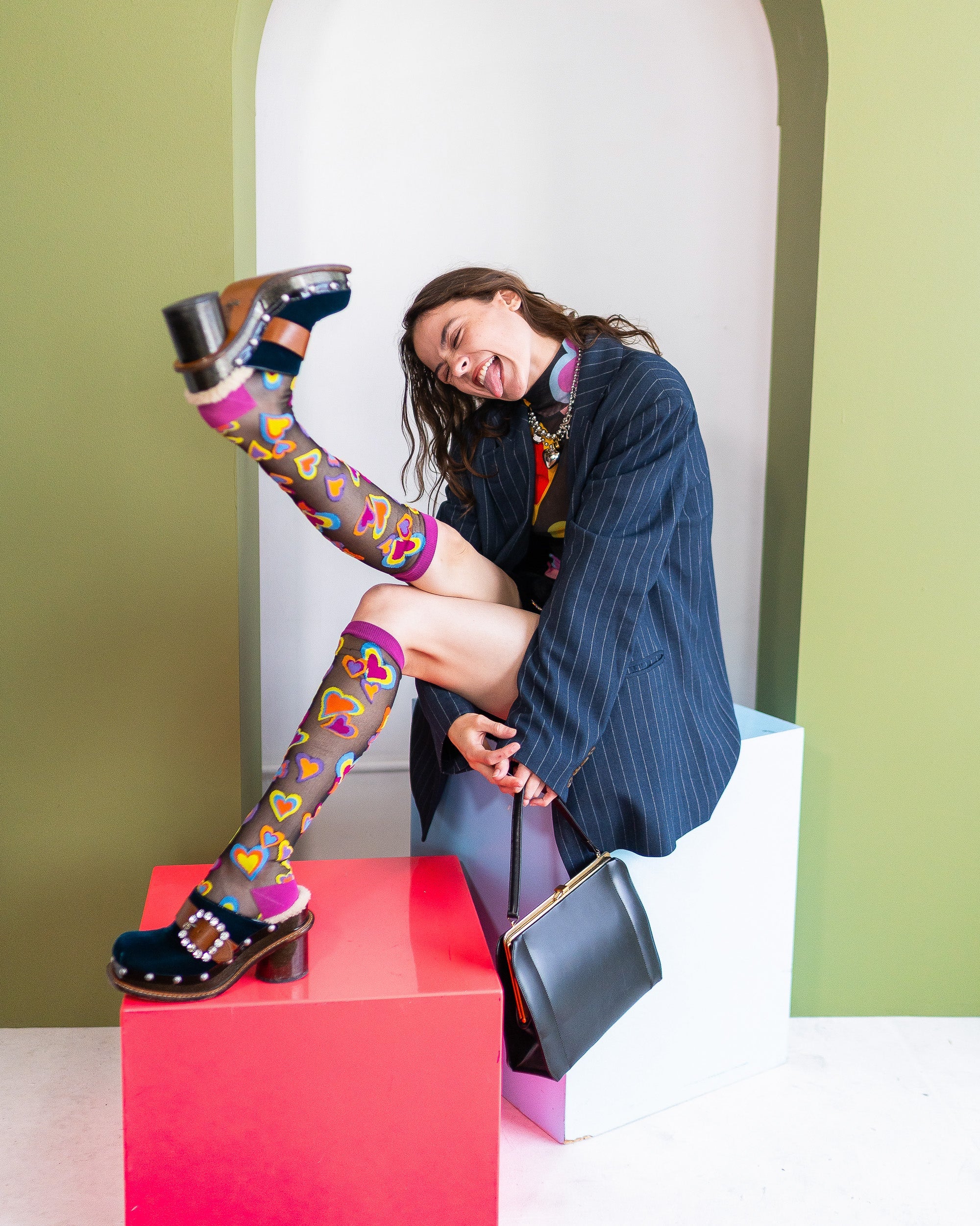 Y2K Hearts Black Sheer Knee High Sock
