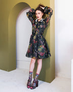 Dark Florals Black Sheer Crew Sock