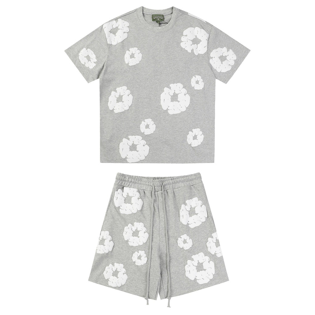 Denim Tears Outfit:T-shirt/Shorts (Separate Purchase Options) Puff Print Short Sleeve T-shirt Loose Couple Shorts Suit
